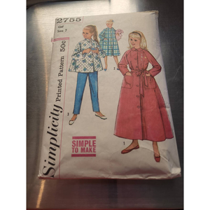 Vintage Simplicity‎ 2755 Girls Lounging Pajamas and Robe in 2 lengths siz…